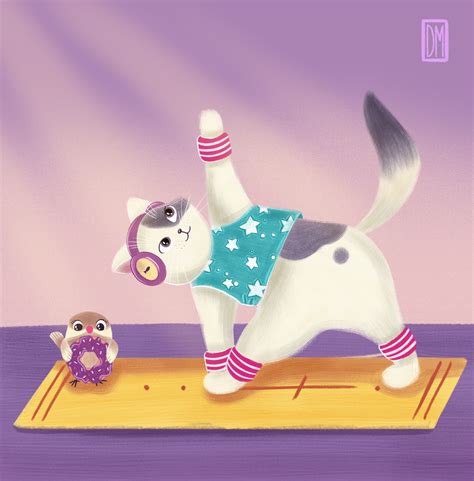 Иллюстрация Кот йог в стиле 2d, детский, персонажи