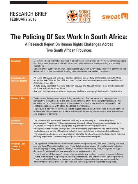 Research Brief The Policing Of Sex Work In South Africa Sonke Gender