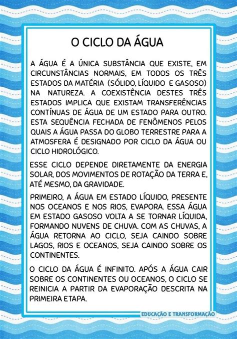 Pequeno Texto Sobre A Água - Blog Educação e Transformação: 👍Livrinho: O Ciclo da Água | Ciclo da ...