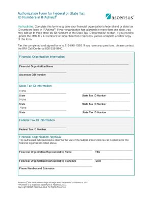 Fillable Online Authorization Form For Federal Or State Tax ID Numbers