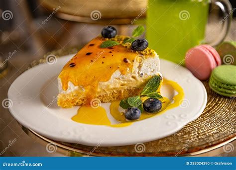 Passion fruit cake stock photo. Image of portion, decoration - 238024390