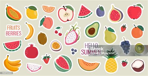 Fruit Berry Summer Sticker Set Stock Illustration Download Image Now