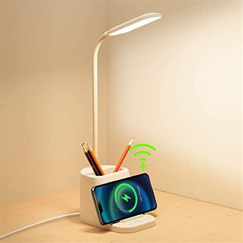 Yamyone Led Desk Lamp With Wireless Charger Pen Holder Table Lamp