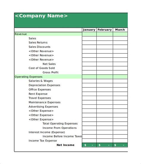 Monthly Income Statement Template Excel | DocTemplates