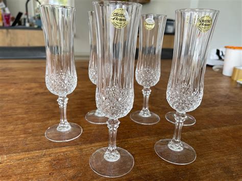 Vintage Cristal Darques Longchamp Crystal Champagne Fluteschampagne Glasses Set Of 6 24 Lead