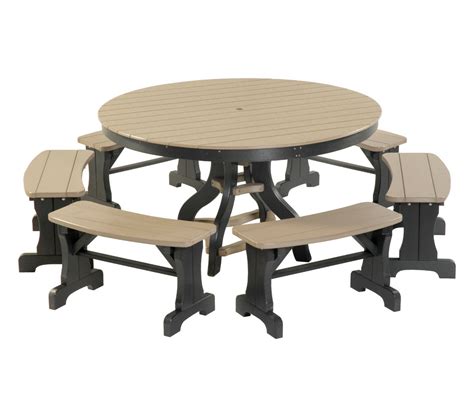 Round Patio Set with Benches (Weatherwood & Black) - Steiner's Amish ...