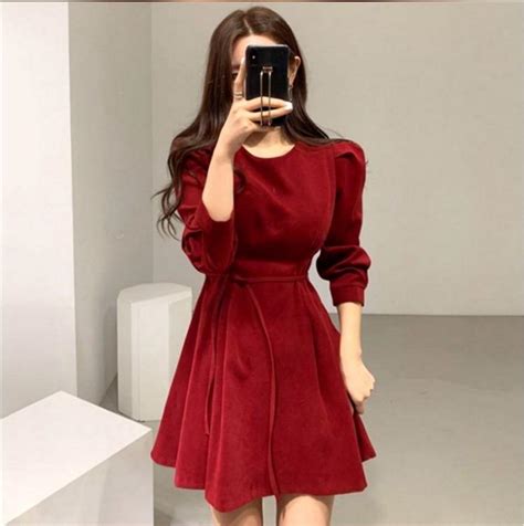 Elegant Korean Red Dress Atelier Yuwaciaojp