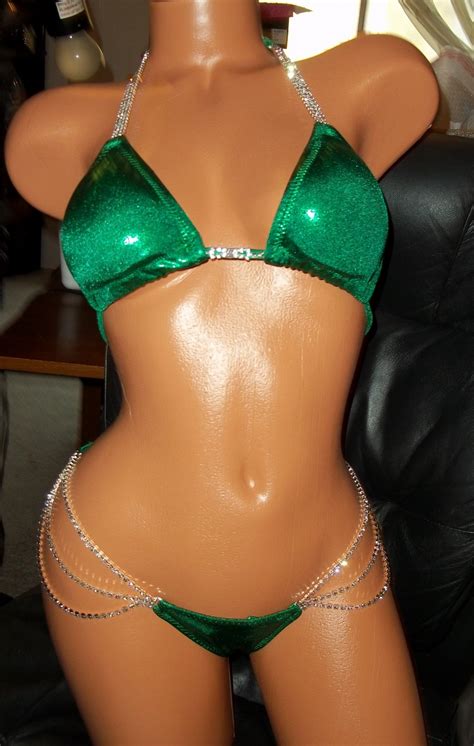 Style 1030 Kelly Green Metallic Competition Bikini With Rhinestone