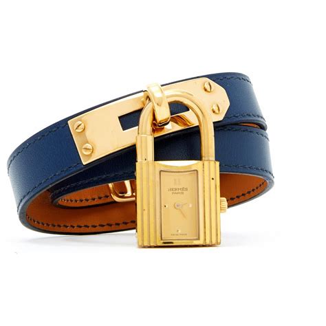 Herm S Kelly Double Tour Blue Gold Cuir Plaqu Or Bleu Dor Ref