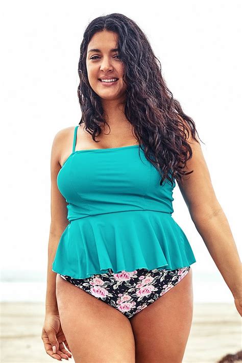 Blue Ruffled Plus Size Bikini With Printed Bottom