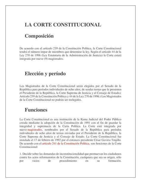 La Corte Constitucional La Corte Constitucional Composición De