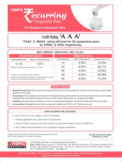 Fillable Online Recurring Deposits Plan Form3 HDFC Fax Email Print