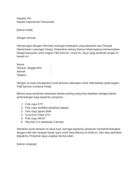 Contoh Surat Lamaran Kerja Di Hotel Dan Syarat Lengkapnya Blog Pintarnya