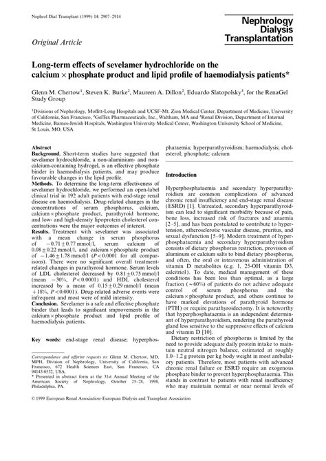 (PDF) Long-term effects of sevelamer hydrochloride on the calcium ...