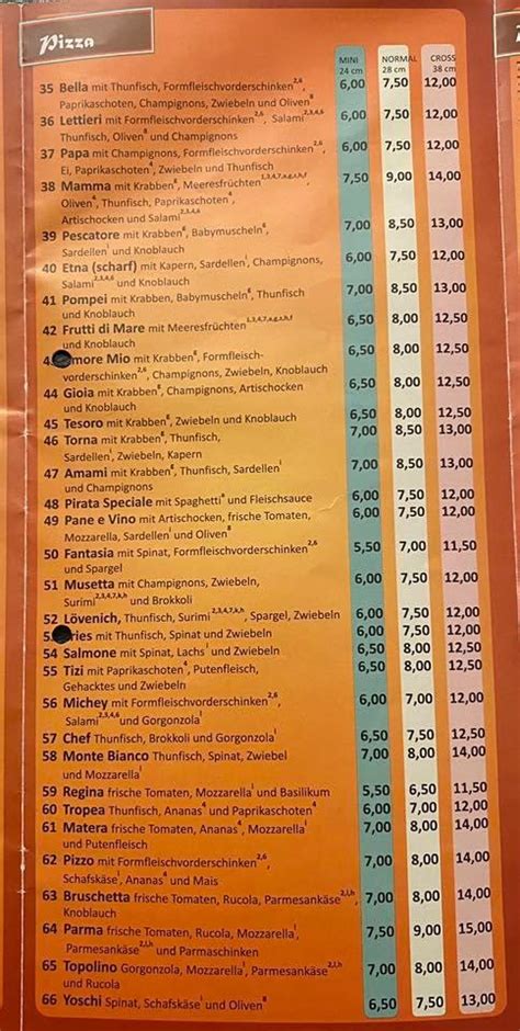 Carta de Pizzeria Vulcano Erkelenz Hauptstraße 3