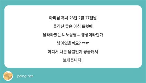 마리님 혹시 23년 2월 27일날 올리신 좋은 아침 트윗에 올라와있는 니노움짤 영상이라던가 Peing 質問箱