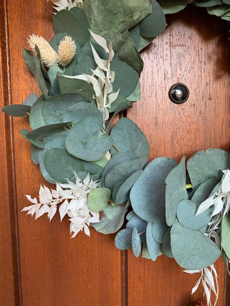 Eucalyptus Dried And Preserved Wreath With Dried Bunny Tails With Bell