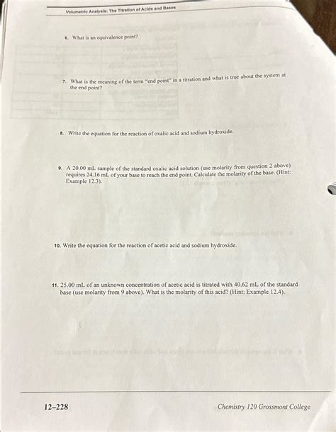 Solved Volumetric Analysis The Titration Of Acids And Chegg