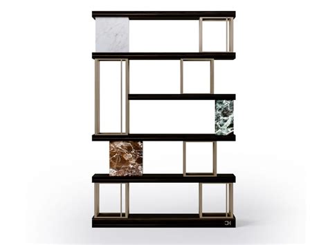 Aida Bookcase Wall Mounted Double Sided Wooden Marble And Metal