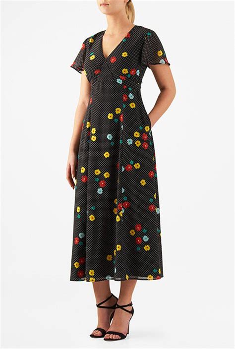 Shop Floral Polka Dot Print Georgette Empire Maxi Dress Eshakti