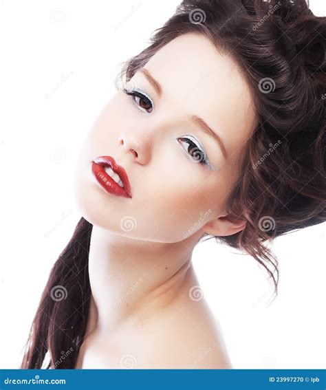 Sensual Lovely Girl Brunette Closeup Portrait Stock Photo Image Of Female Eyes 23997270
