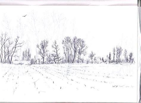 Winter Landscape Pencil Drawing