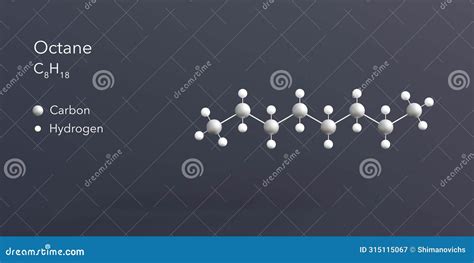 Octane Molecule 3d Rendering, Flat Molecular Structure with Chemical ...