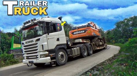 Truck Eropa Scania Man Volvo Truk Trailer Lowboy Lowbed Muatan Alat