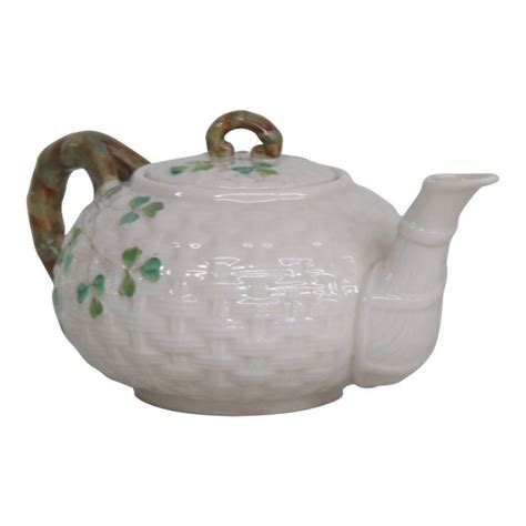 Belleek Ireland Shamrock Basket Weave Small Teapot Chairish