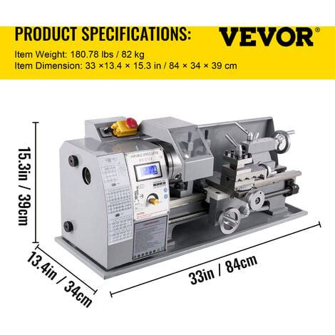 VEVOR Tour A Metaux 210x400 Mm Mini Tour A Bois Affichage Numerique