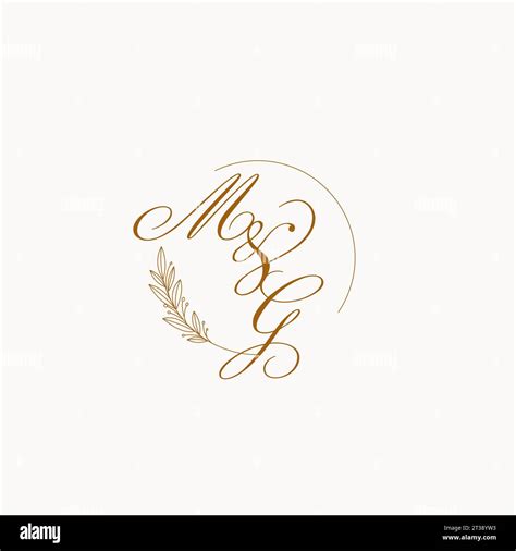 Initials MG Wedding Monogram Logo With Leaves And Elegant Circular