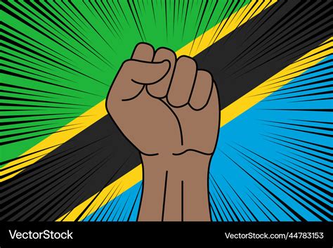 Human Fist Clenched Symbol On Flag Of Tanzania Vector Image