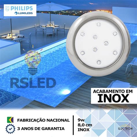 LUMINÁRIA LED PARA PISCINA 9w 80mm 12v INOX Encaixe Rosca 1 2