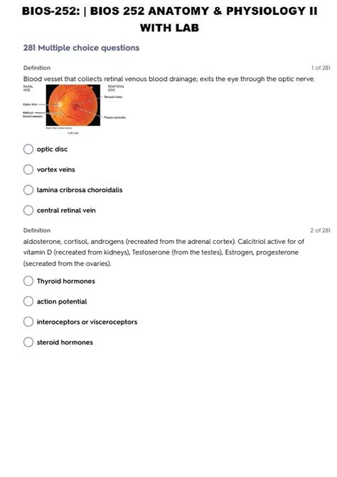 Bios 252 Bios 252 Anatomy And Physiology Ii With Lab Practice Test 34