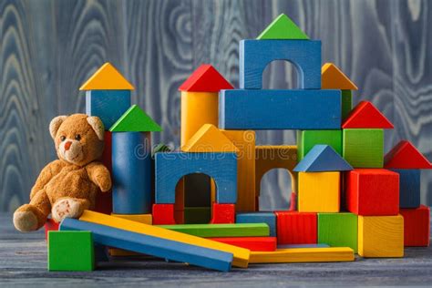 Building from Wooden Colourful Childrens Blocks Stock Photo - Image of ...