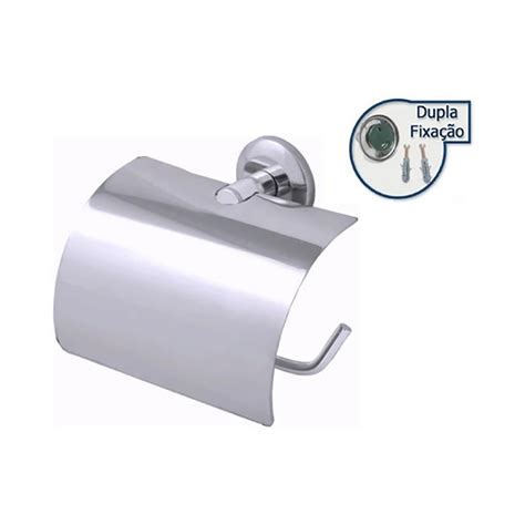 Porta Papel Higiênico Parede Banheiro C Tampa Inox Cromado Lar Modelar