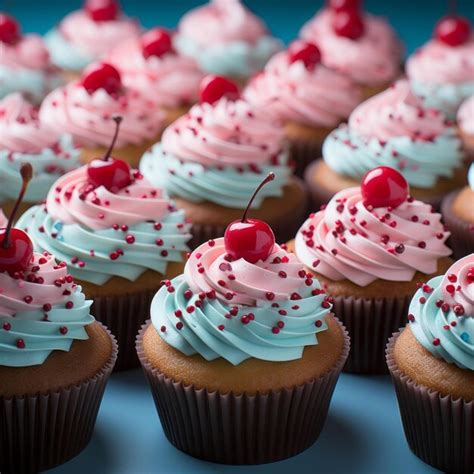 Um Monte De Cupcakes Cobertura Rosa E Azul Vetor Premium