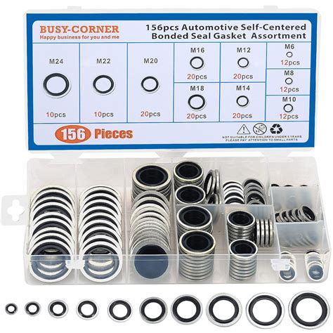 156 Pieces Bonded Seal Dowty Washer Automotive Self Centred Dowty Seal Gasket Assortment 10