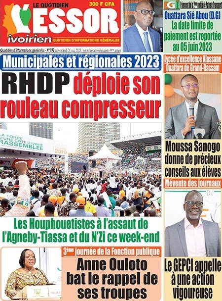 Titrologie De LEssor Ivoirien N1172 Du Vendredi 26 Mai 2023 Abidjan