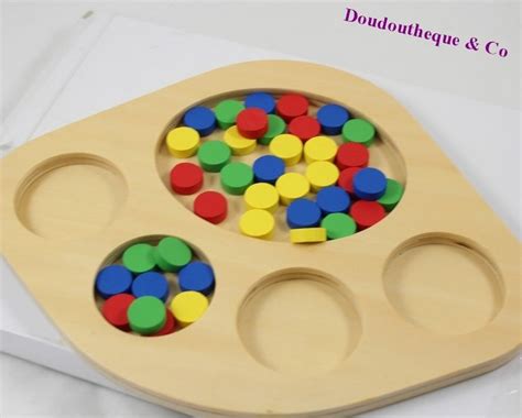 Plateau De Tri Montessori Jeu De Tri Couleurs Bois Compartiments