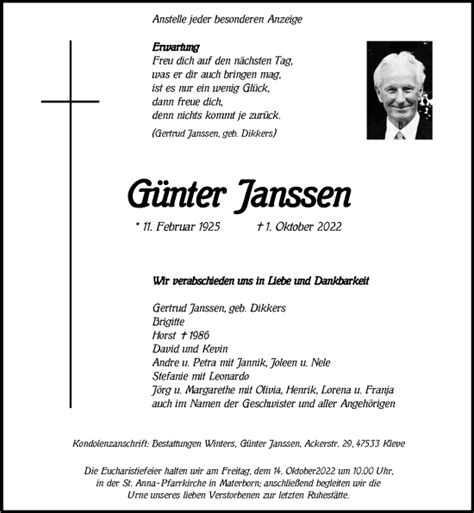 Alle Traueranzeigen für Günter Janssen trauer rp online de