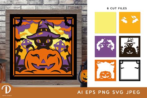 Black Cat Witch D Shadow Box Svg Black Cat Light Box Drizy Studio