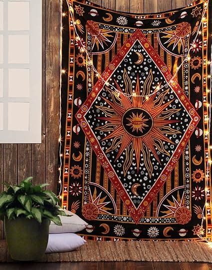 Amazon De Wandbehang Hippie Sonne Mond Psychedelic Wandteppich Rot