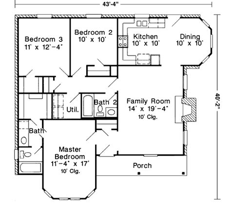 Country Style House Plan - 3 Beds 2 Baths 1358 Sq/Ft Plan #410-277 ...