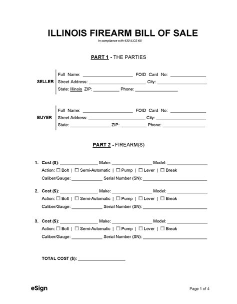 Free Illinois Firearm Bill Of Sale Form Pdf Word