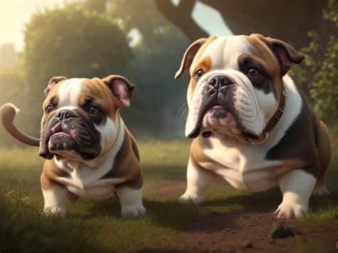 Premium Ai Image A Painting Of Two Bulldogs In A Field