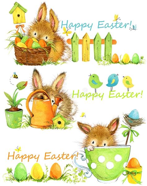 Coleção Pequena Bonito Do Coelho Fundo Feliz De Easter Ilustração