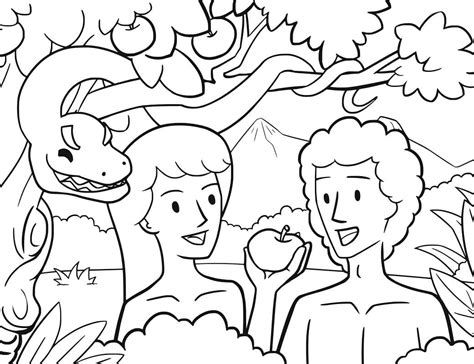 Adam and Eve Tempted by the Serpent Coloring Page - Free Printable ...