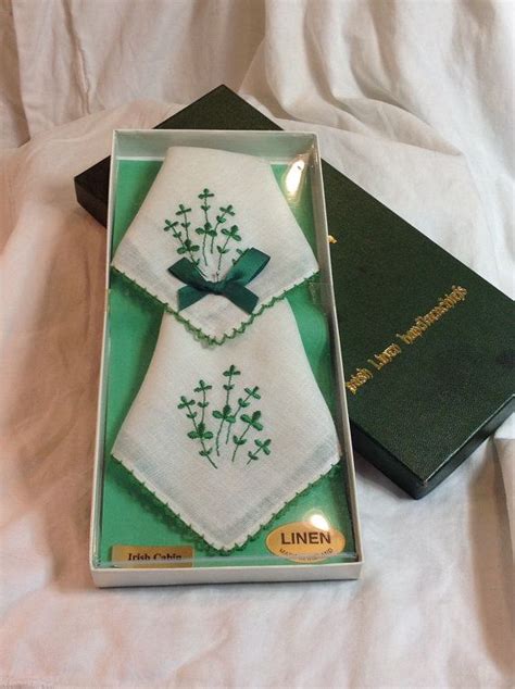 Irish Linen Handkerchiefs Irish Cabin Green Clover Embroidery Etsy