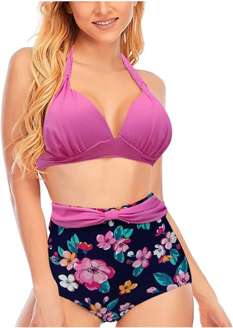 Sammoson Bikini Donna Mare Due Pezzi Curvy Push Up Vita Alta Reggiseno